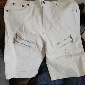 The Reset White Men's Jean Shorts with Silver Zippers